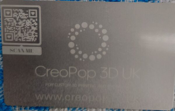 aluminium business card image. www.creopop.co.uk