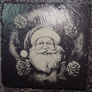 www.creopop.co.uk natural slate square coaster with a father Christmas image depited upon it image