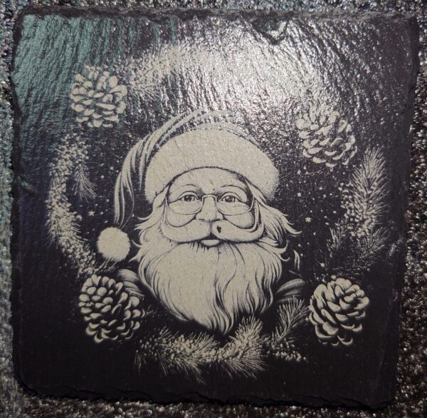 www.creopop.co.uk natural slate square coaster with a father Christmas image depited upon it image