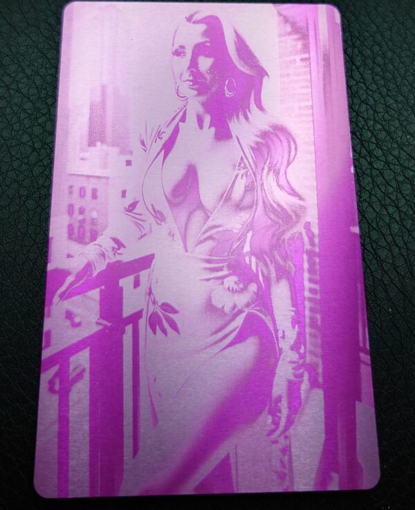 Purple aluminium business card image. www.creopop.co.uk