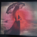 creopop dot co dot uk, sunset and woman on a beach engraved on a tile image