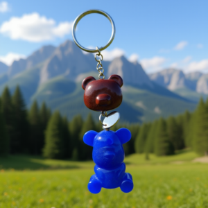 Resin Keychain Small blue dog with teddy bear