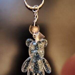 Resin Keychain Teddy Bear with Blue Sparkles