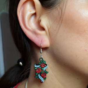 Tattoo Style Wooden Earrings