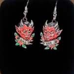 Devils design of old style tattoo wooden earrings, from www.creopop.co.uk image