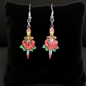 Dagger design of old style tattoo wooden earrings, from www.creopop.co.uk image